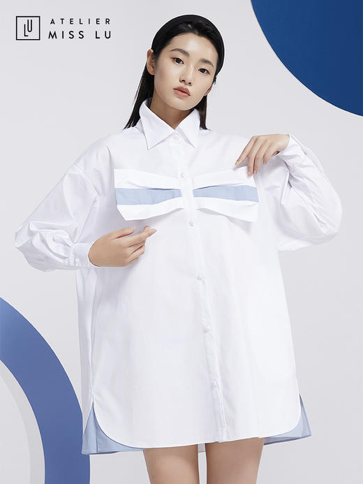 AtelierMissLu—白色蝴蝶结oversize衬衫/00149 商品图0