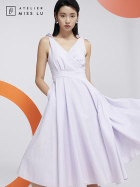 AtelierMissLu—浅熏紫V领裹身大摆裙/0000602