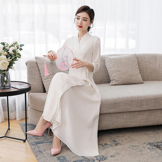 LF-LF9381(网红同款茶服)气质女神范收腰白色仙气古风连衣裙 商品图4