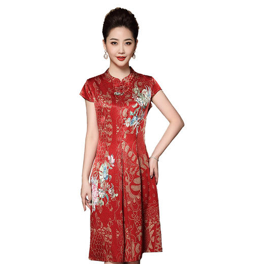 YF-20360B妈妈旗袍短袖2020新款中老年气质真丝连衣裙 商品图4