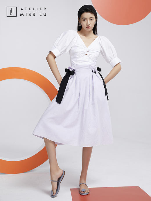 AtelierMissLu—浅熏紫两侧抽带半身裙/00077 商品图2