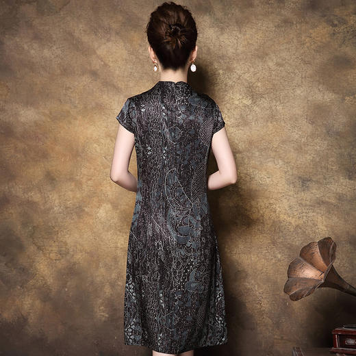 YF-20360B妈妈旗袍短袖2020新款中老年气质真丝连衣裙 商品图1