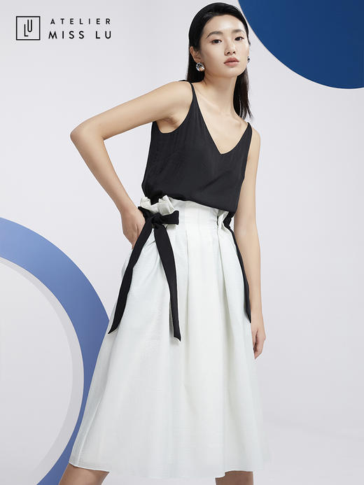 AtelierMissLu—薄荷绿两侧抽带半身裙/00077A 商品图0