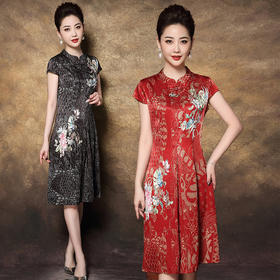 YF-20360B妈妈旗袍短袖2020新款中老年气质真丝连衣裙