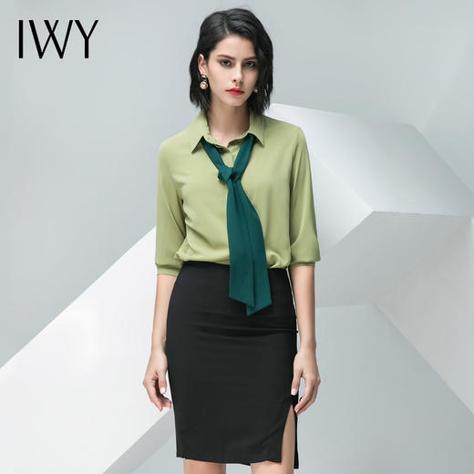 IWY/绿色短袖衬衫黑色半裙套装B32+S10242 商品图0