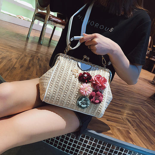 AML-906-1529潮版编织花朵贝壳包夏天链条单肩斜挎草编包 商品图1