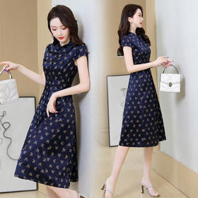 ASE-气质优雅真丝印花修身连衣裙