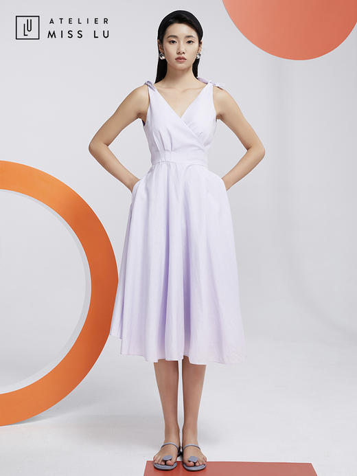 AtelierMissLu—浅熏紫V领裹身大摆裙/0000602 商品图4