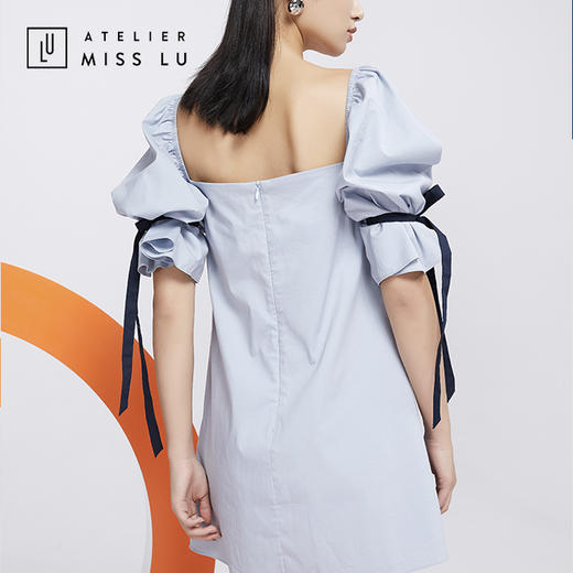 AtelierMissLu—云灰蓝造型袖衬衫裙/0000614 商品图5
