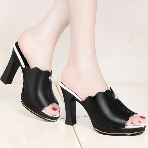 AG-8153欧美高跟鱼嘴粗跟一字拖中跟女凉鞋 商品图2