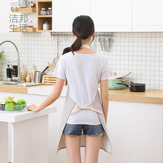 0172-韩式无袖围裙双层肩带挂脖式家居条纹带兜围裙ZXH 商品图1
