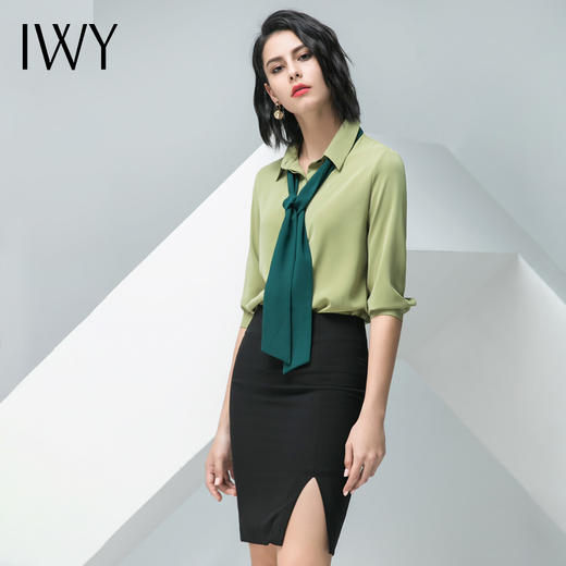 IWY/绿色短袖衬衫黑色半裙套装B32+S10242 商品图1