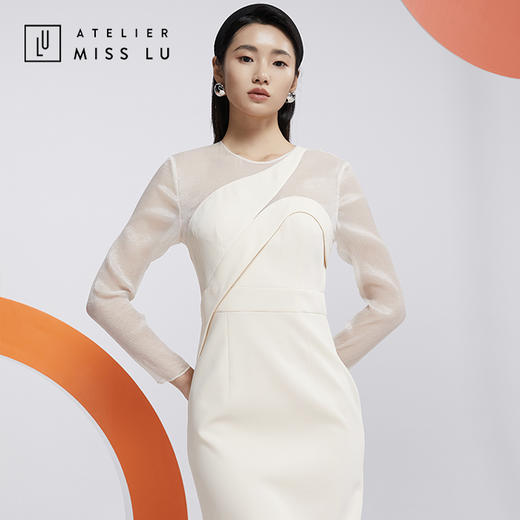 AtelierMissLu—温柔白拼纱设计感礼服裙/0000590A 商品图0
