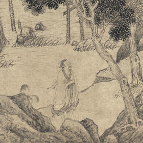 墨笔山水人物轴 复制画 纸本