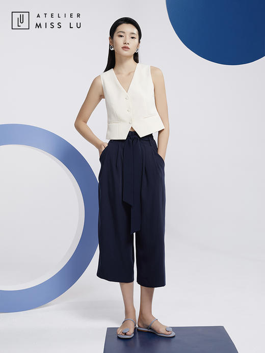 AtelierMissLu—藏青系带八分阔腿裤/00075 商品图1