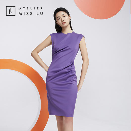 AtelierMissLu—浓郁紫褶皱合领连身裙/0000612 商品图5