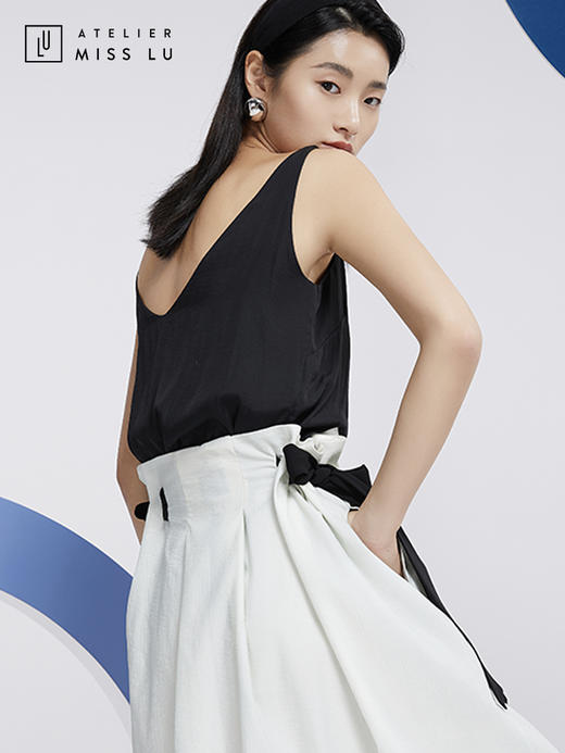 AtelierMissLu—黑色真丝V领吊带/00158 商品图3
