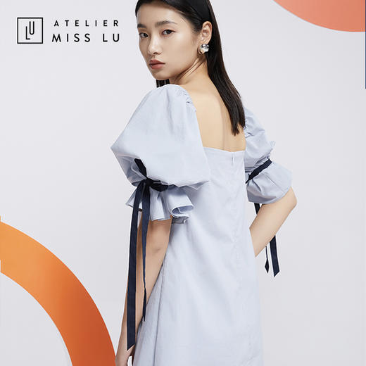 AtelierMissLu—云灰蓝造型袖衬衫裙/0000614 商品图1
