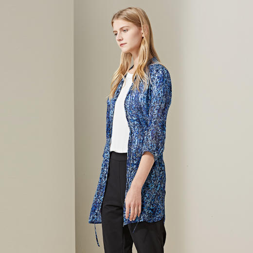 METTE2020夏季新品女士印花衬衫时尚中长款超薄七分袖开衫小外套 商品图1