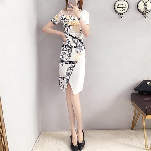 ALF-中国风印花新款短袖包臀收腰气质复古连衣裙 商品图2