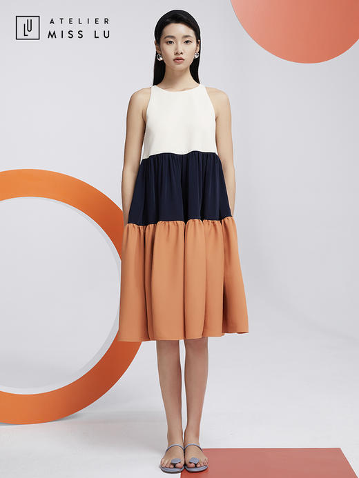 AtelierMissLu—蓝白橘撞色蓬蓬裙/0000603 商品图2