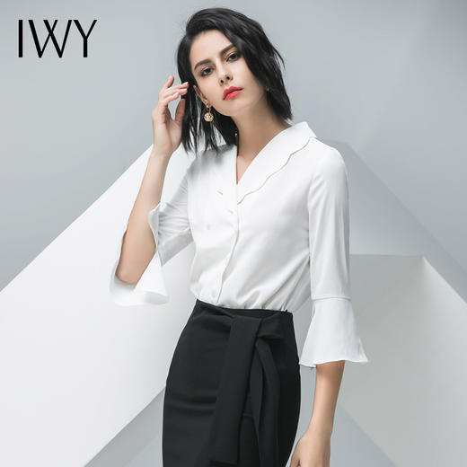 IWY/白色短袖衬衫黑色半裙套装B10234+S10240 商品图2