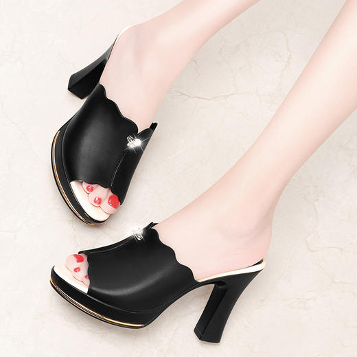 AG-8153欧美高跟鱼嘴粗跟一字拖中跟女凉鞋 商品图1