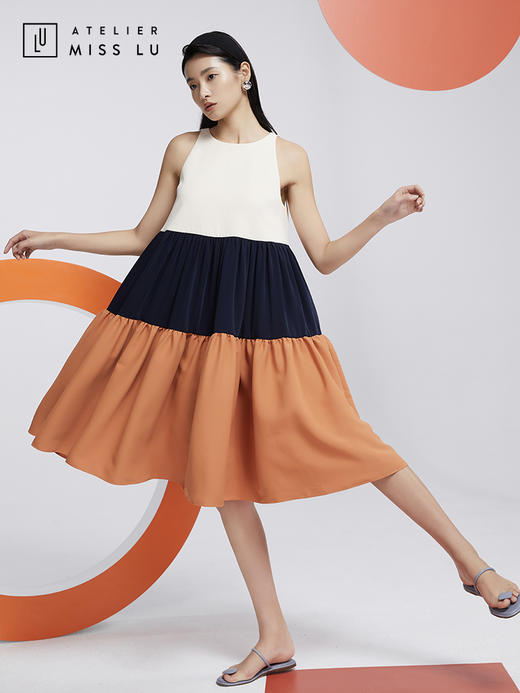 AtelierMissLu—蓝白橘撞色蓬蓬裙/0000603 商品图0
