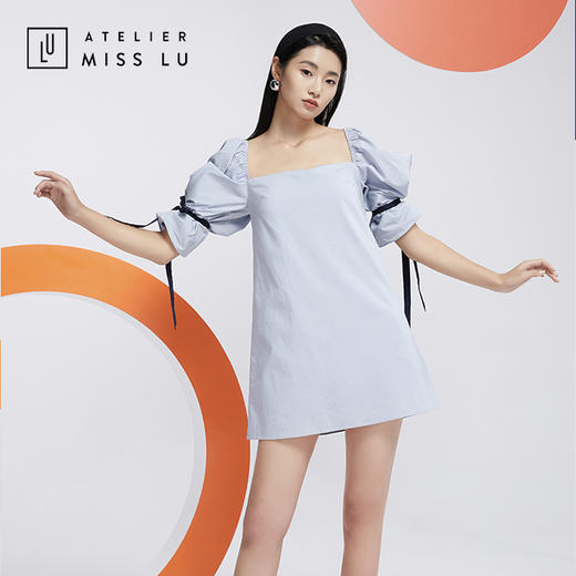 AtelierMissLu—云灰蓝造型袖衬衫裙/0000614 商品图4