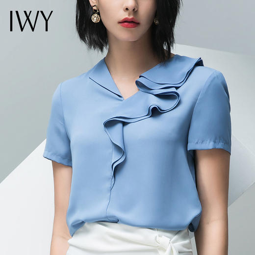 IWY/蓝色短袖衬衫白色半裙套装B0279 商品图5