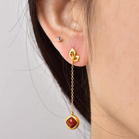 HTY-se4939复古风925纯银镀金方形镶嵌南红耳环