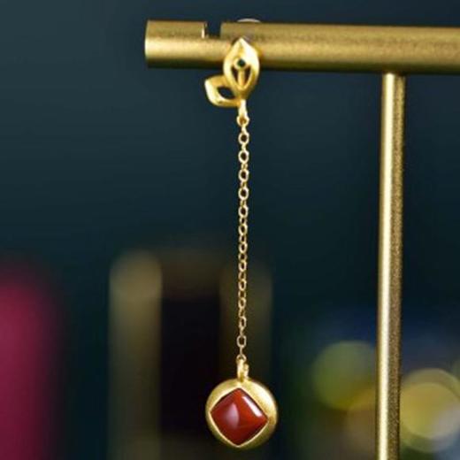 HTY-se4939复古风925纯银镀金方形镶嵌南红耳环 商品图3