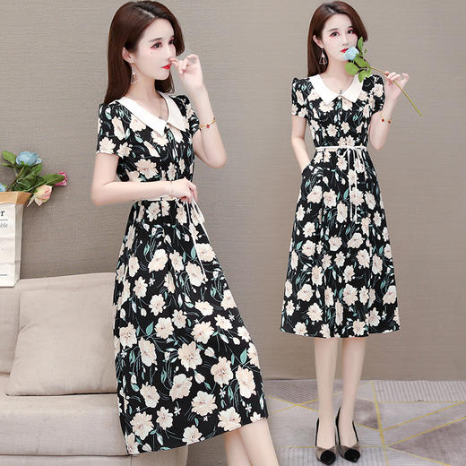 MQ-1227-2017夏新款韩版修身系带时尚拼接娃娃领过膝a字裙YY 商品图2