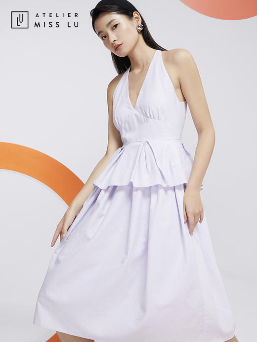 AtelierMissLu—浅熏紫挂脖连身裙/0000607 商品图0