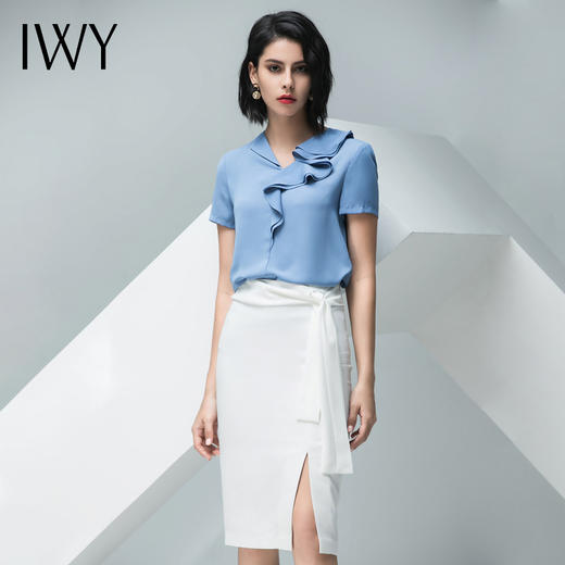 IWY/蓝色短袖衬衫白色半裙套装B0279 商品图0