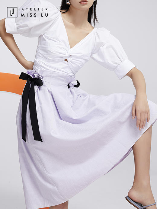 AtelierMissLu—浅熏紫两侧抽带半身裙/00077 商品图1