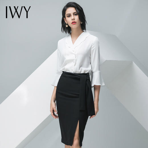 IWY/白色短袖衬衫黑色半裙套装B10234+S10240 商品图6