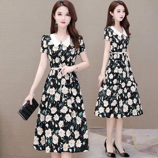 MQ-1227-2017夏新款韩版修身系带时尚拼接娃娃领过膝a字裙YY 商品图0