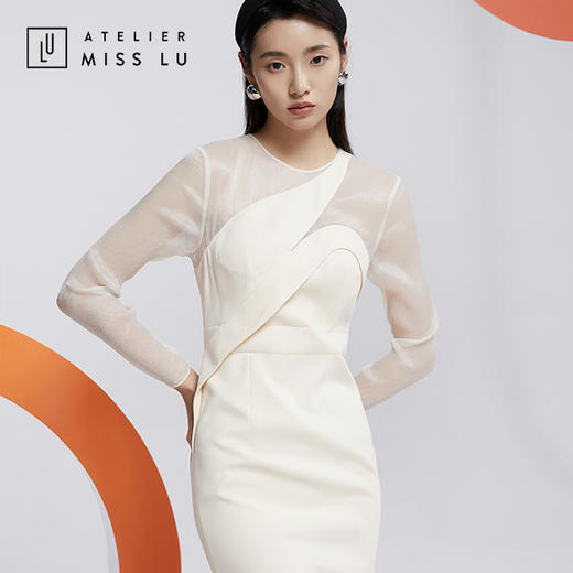 AtelierMissLu—温柔白拼纱设计感礼服裙/0000590A 商品图5