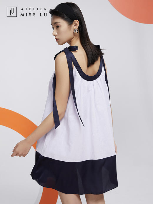 AtelierMissLu—浅熏紫藏青拼色吊带裙/0000610 商品图3