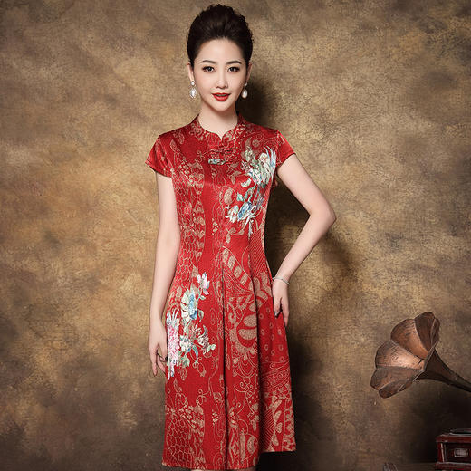 YF-20360B妈妈旗袍短袖2020新款中老年气质真丝连衣裙 商品图2