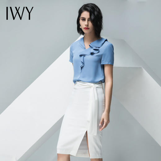 IWY/蓝色短袖衬衫白色半裙套装B0279 商品图2