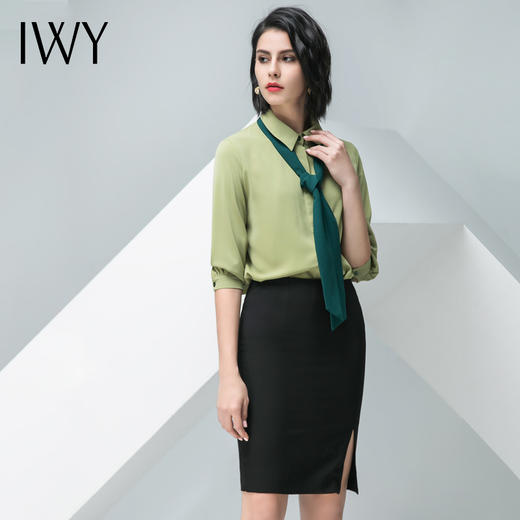IWY/绿色短袖衬衫黑色半裙套装B32+S10242 商品图4