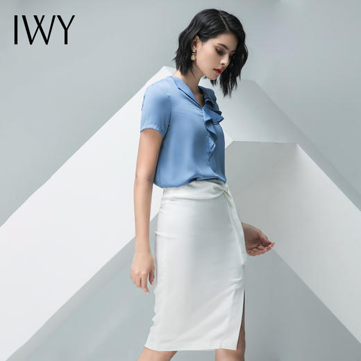 IWY/蓝色短袖衬衫白色半裙套装B0279 商品图4