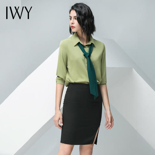 IWY/绿色短袖衬衫黑色半裙套装B32+S10242 商品图3