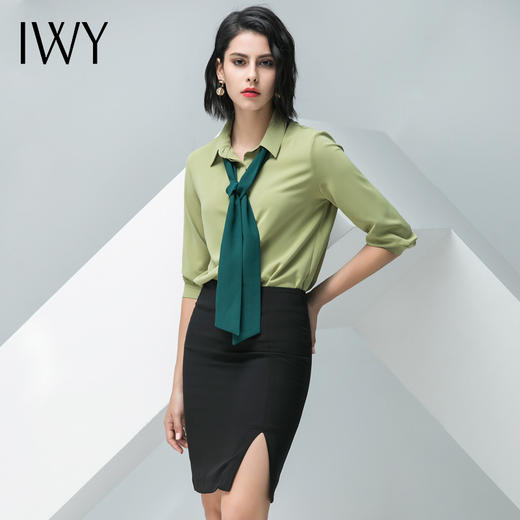 IWY/绿色短袖衬衫黑色半裙套装B32+S10242 商品图2