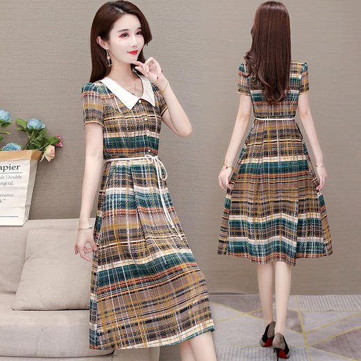 MQ-1227-2017夏新款韩版修身系带时尚拼接娃娃领过膝a字裙YY 商品图3