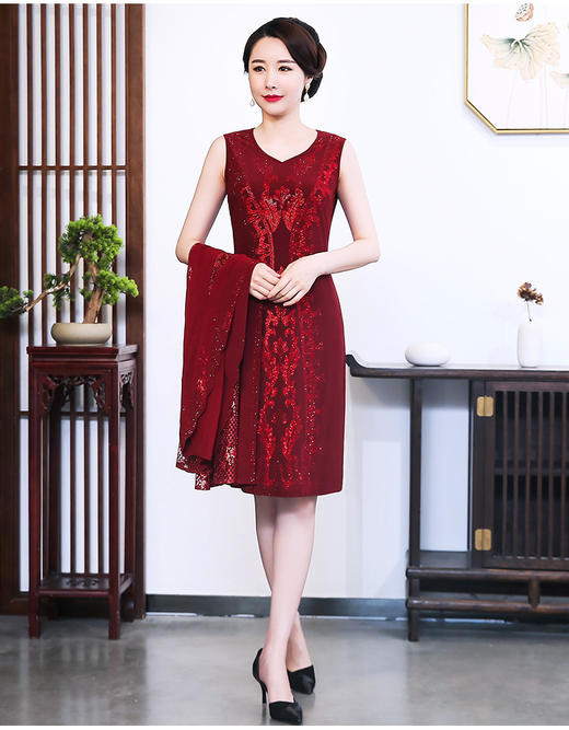 MY-80376新款妈妈装外套烫钻绣花婚宴长款两件套 商品图2