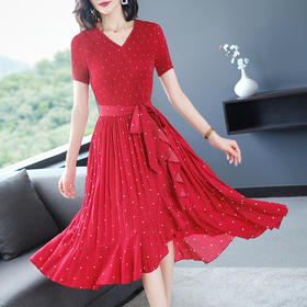 FCY-YM8217新款时尚洋气连衣裙V领气质修身大摆连衣裙