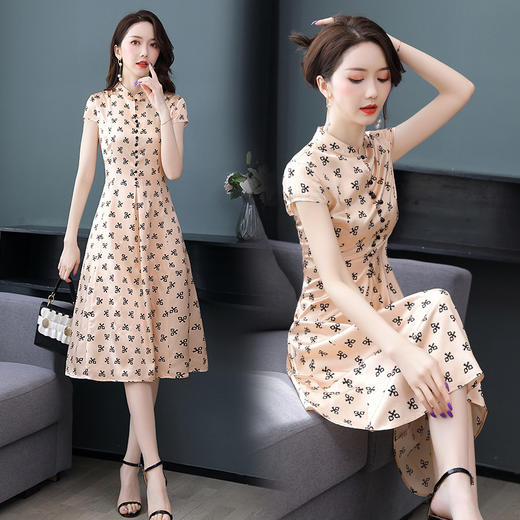 ASE-气质优雅真丝印花修身连衣裙 商品图2
